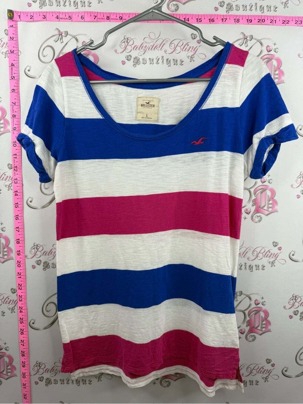 Hollister tshirt tee Women's Scoop Neck Striped Tee - Blue, White & Pink